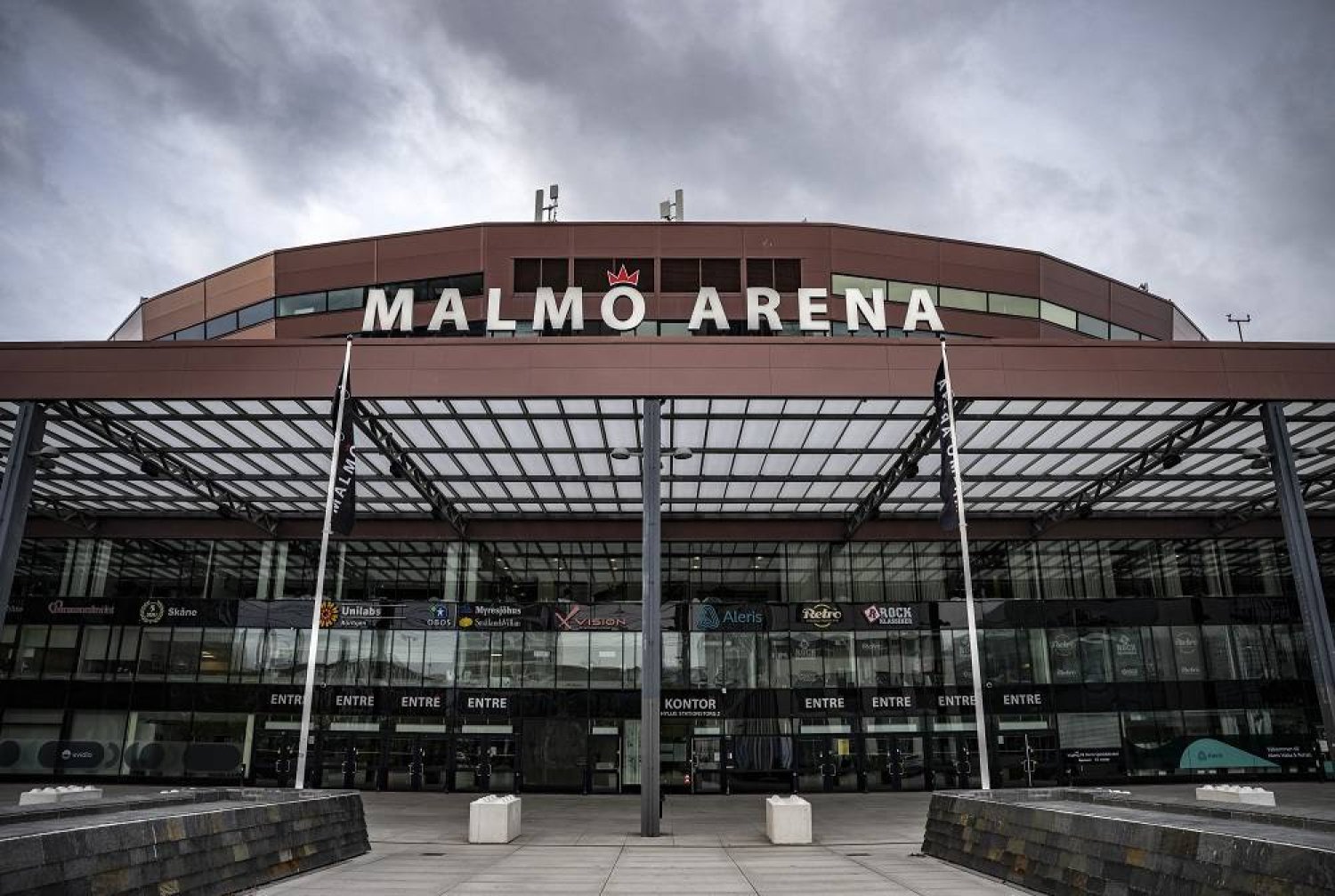 An exterior view of the Malmo Arena in Malmö, Sweden, 23 April 2024 (issued 25 April 2024). (EPA)