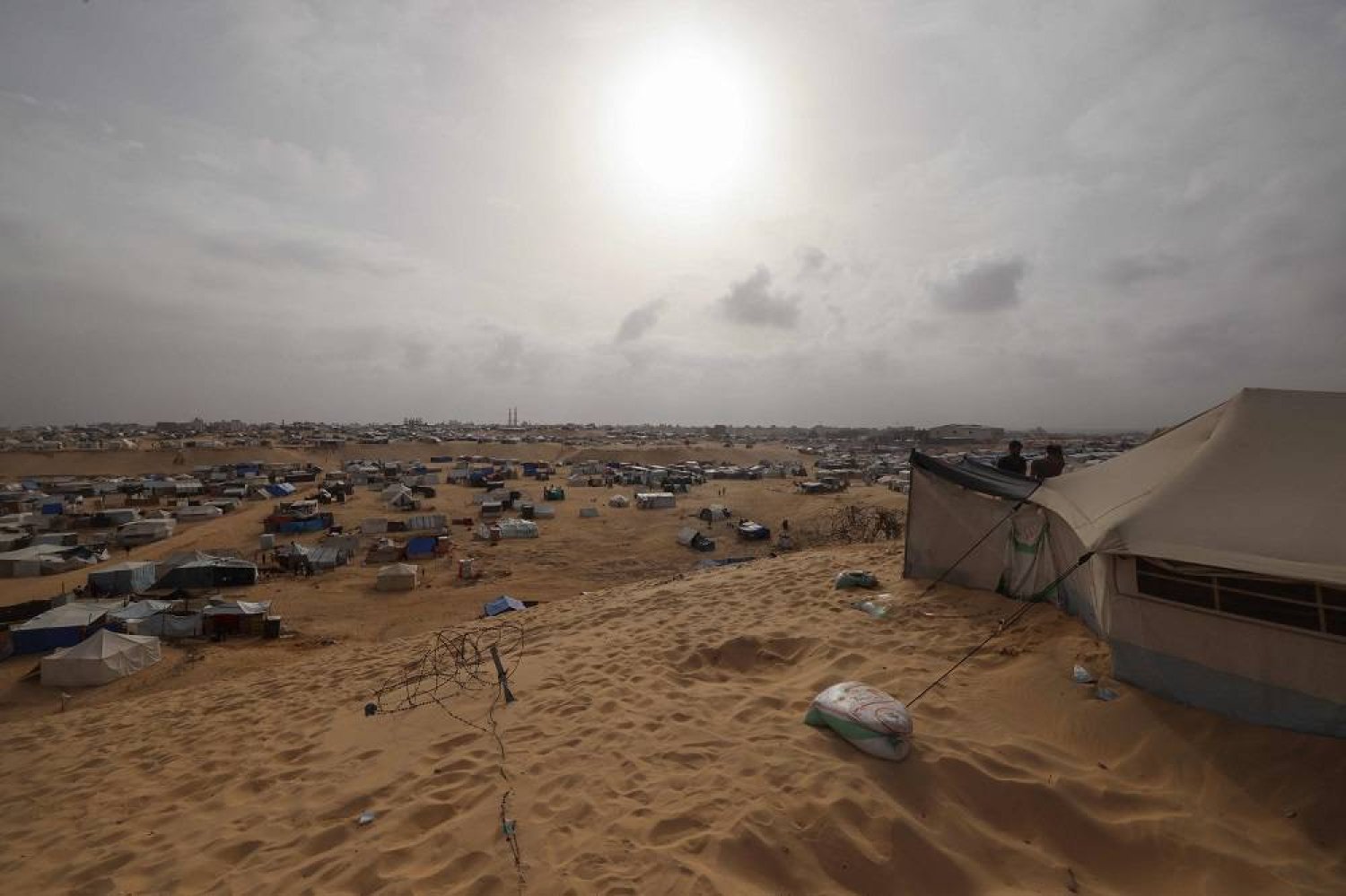 A picture shows a view of a camp for displaced Palestinians in Rafah in the southern Gaza Strip on April 26, 2024 amid the ongoing conflict between Israel and Hamas. (AFP)