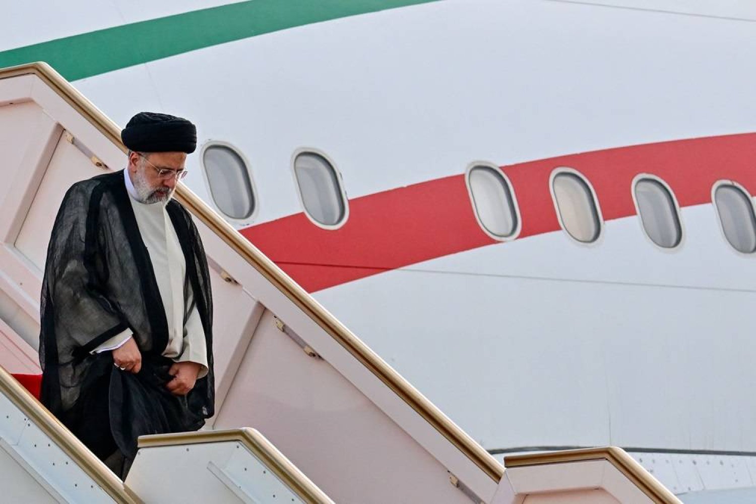 Iran's President Ebrahim Raisi arrives at Bandaranaike International Airport in Katunayake near Colombo on April 24, 2024. (AFP)