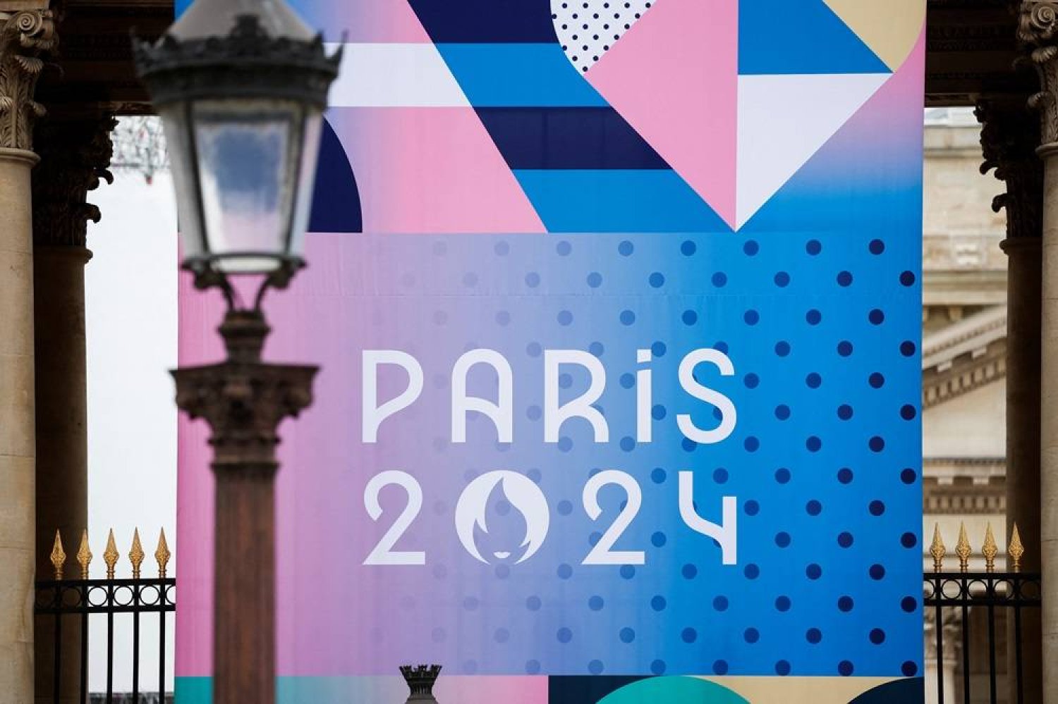  The logo of the Paris 2024 Olympic and Paralympic Games is pictured in front of the National Assembly in Paris, France, May 2, 2024. (Reuters)