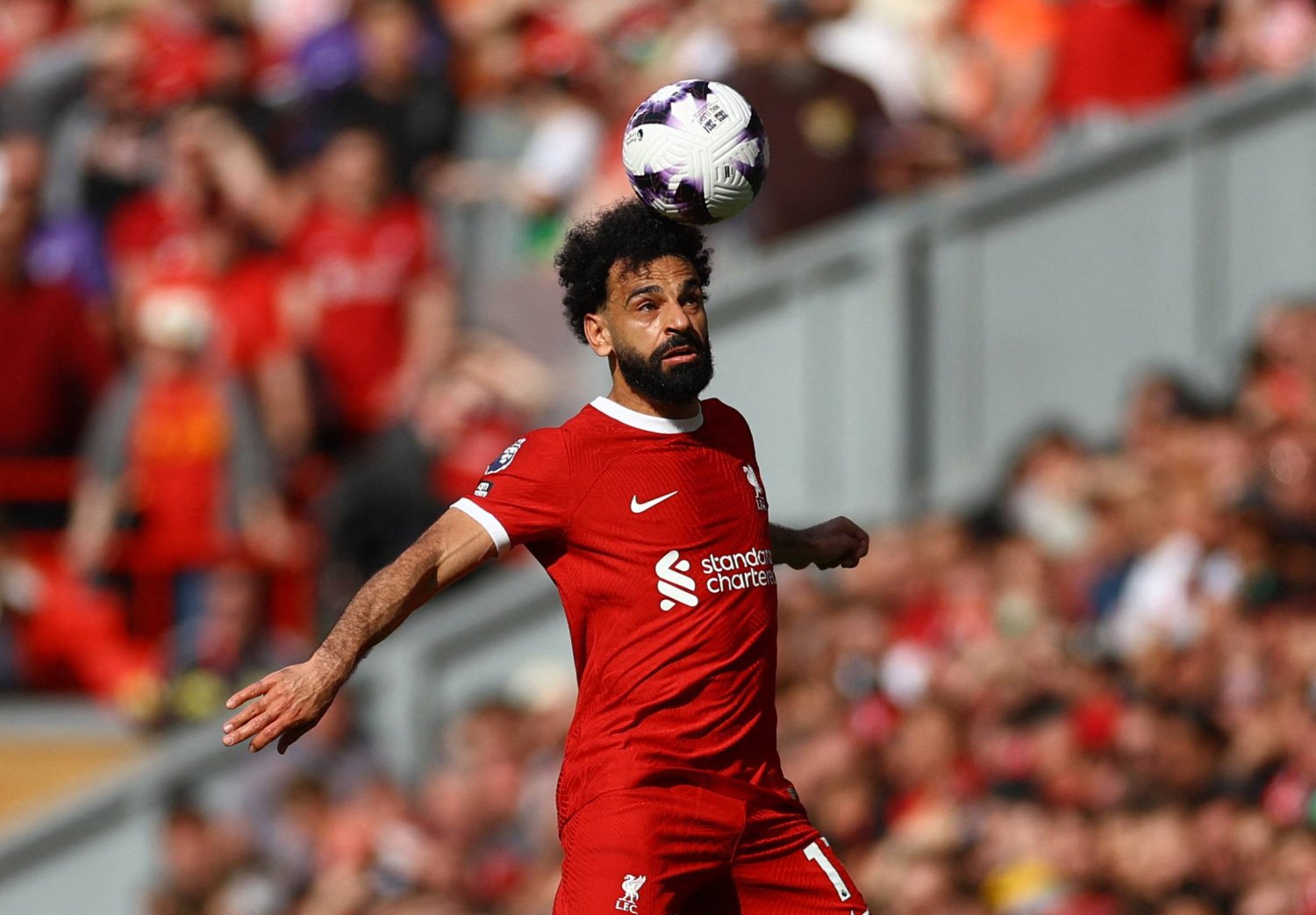 Soccer Football - Premier League - Liverpool v Tottenham Hotspur - Anfield, Liverpool, Britain - May 5, 2024 Liverpool's Mohamed Salah in action REUTERS/Carl Recine