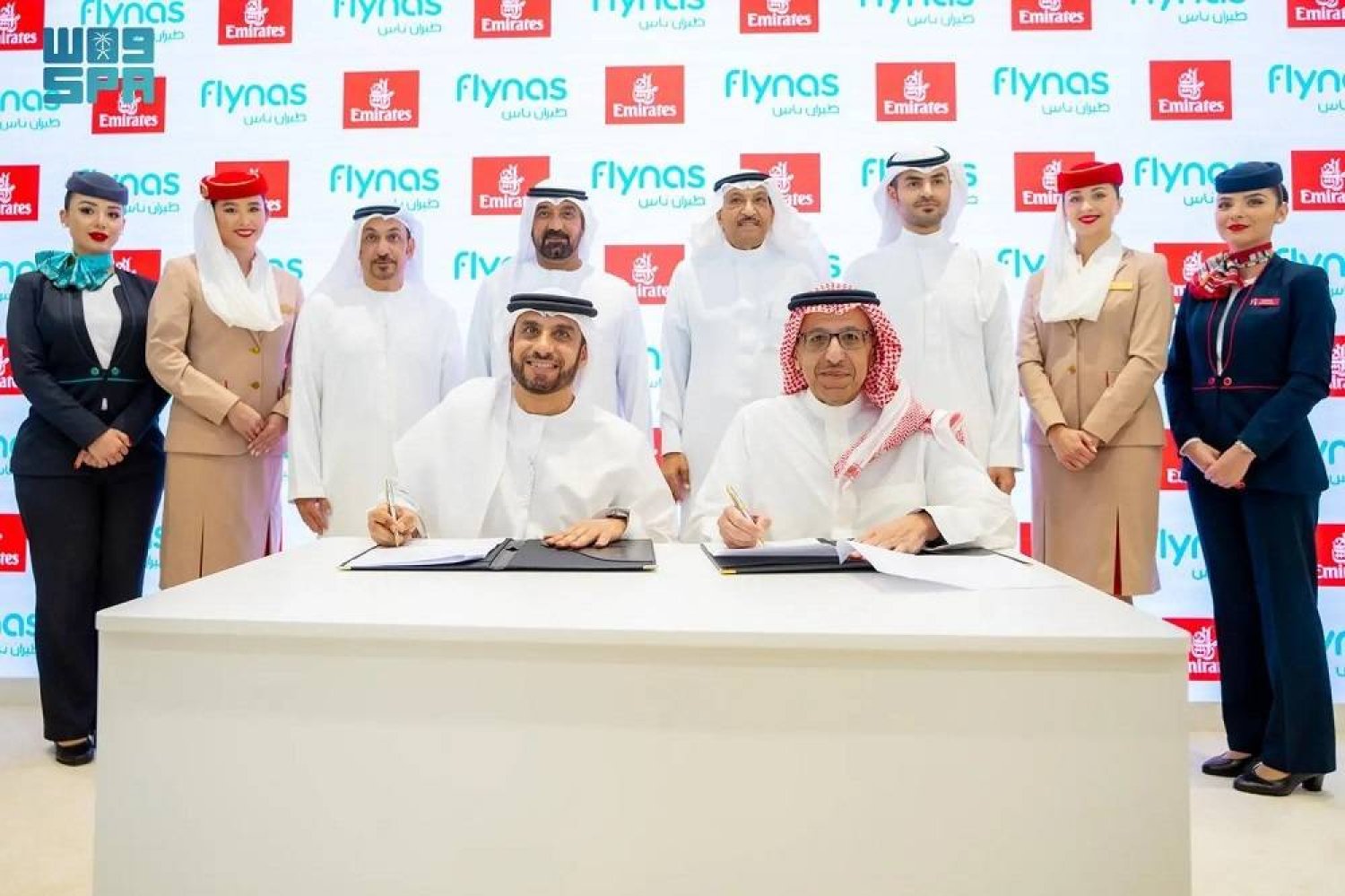 Emirates and Saudi Arabia’s flynas sign an expanded two-way interline partnership with plans to open up connections and more travel choices for flynas customers via Dubai. (SPA)