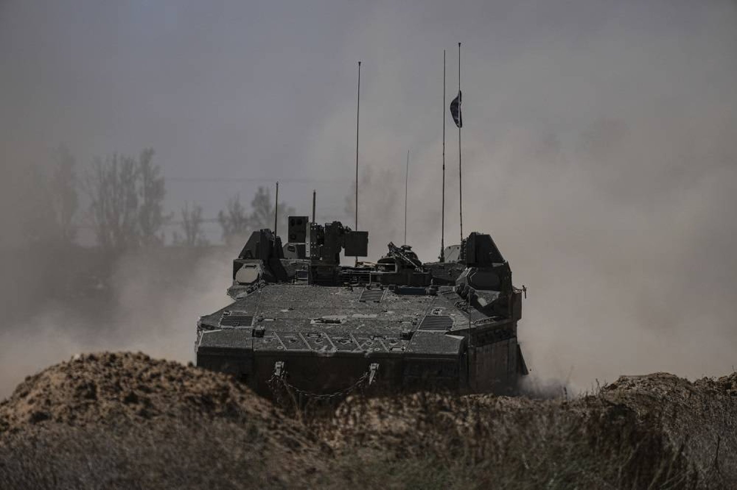 Israeli soldiers move on armored personnel carriers (APC) near the Israeli-Gaza border, in southern Israel, Wednesday, May 8, 2024. (AP)