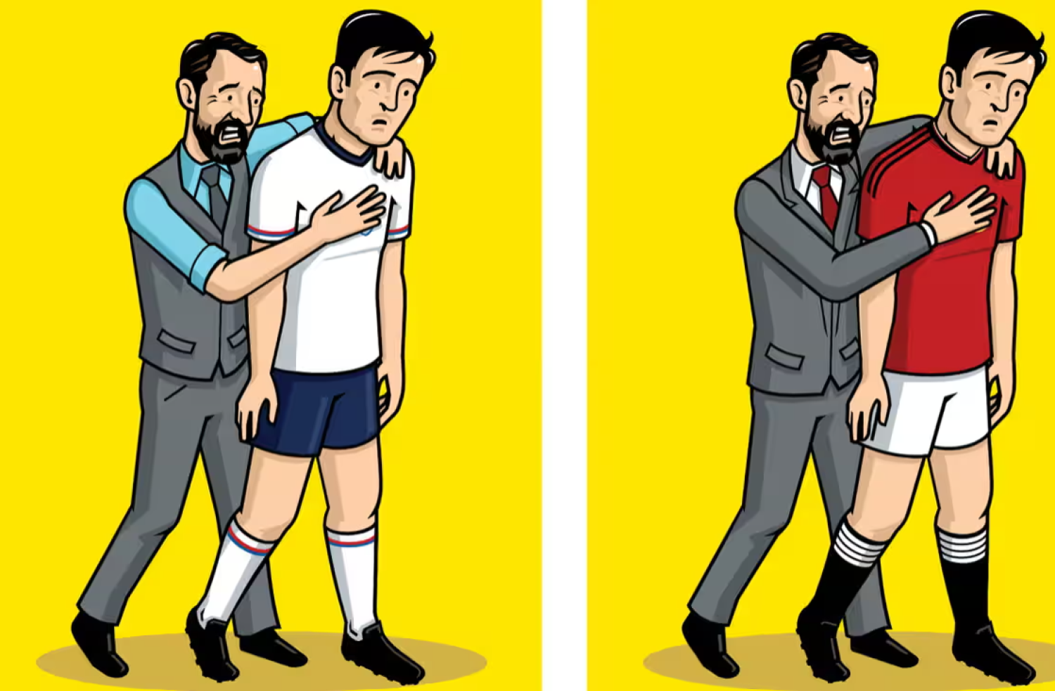 Gareth Southgate could soon be managing Harry Maguire at Manchester United. Illustration: Nathan Daniels - The Guardian 