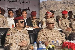 Commander of the Alab axis Yasser Majali is seen at the military parade in Saada. (Asharq Al-Awsat) 