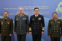 Defense ministers of Iran, Kazakhstan, Kyrgyzstan, and China take a photo on the sidelines of the Shanghai Cooperation Organization meetings. (Reuters)